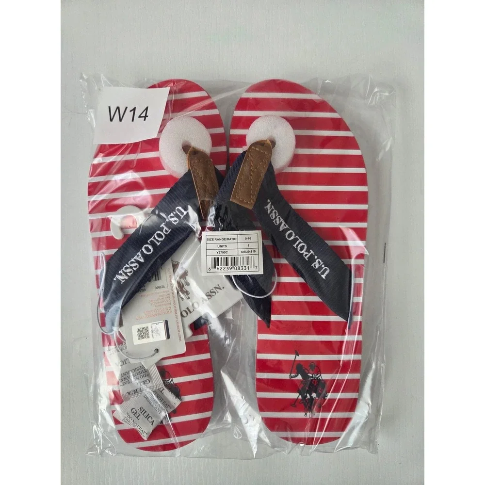 US Polo Assn Womens Striped‎ Flip Flops Red White Blue Nautical Sandals NEW 9-10